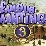 紫色の装飾的なフォントで書かれた「Famous Paintings 3」のタイトルが、雪景色の背景に重なっている画像。