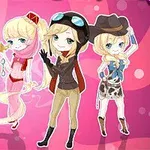 4人のキャラクターがそれぞれ異なるコスチュームを着てポーズを取っている。