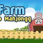 農場の風景をバックに「Farm Flip Mahjongg」という文字と農具のアイコンが描かれたイラスト。