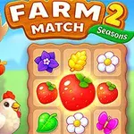 女の子と鶏が立っている隣に果物や花のイラストが並んだ3x3のパズルボード。