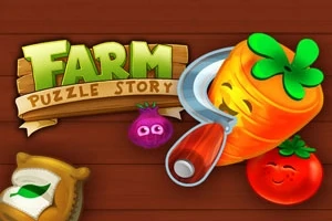 野菜のキャラクターと「FARM PUZZLE STORY」というタイトルロゴ。
