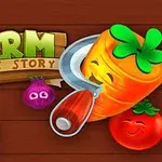野菜のキャラクターと「FARM PUZZLE STORY」というタイトルロゴ。