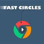 青い背景に「FAST CIRCLES」という文字と中央に再生ボタンが描かれたカラフルな円形のロゴ。