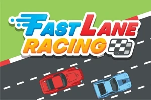 上部に「FAST LANE RACING」と書かれた文字と、下に赤と青のレーシングカーが黒いコース上を走っているイラスト。