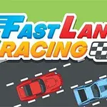 上部に「FAST LANE RACING」と書かれた文字と、下に赤と青のレーシングカーが黒いコース上を走っているイラスト。