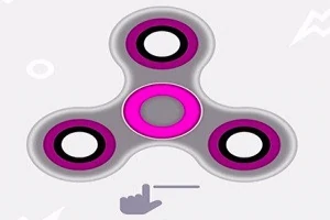 ピンクとグレーのハンドスピナーが中央にあり、下には指を指すアイコンが描かれています。