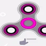 ピンクとグレーのハンドスピナーが中央にあり、下には指を指すアイコンが描かれています。