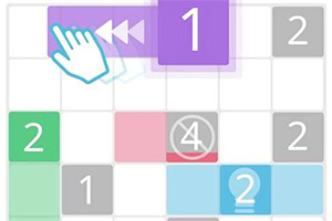 数字の入ったカラフルなタイルが並んでいるパズルの画面。