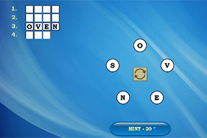 青い背景に円形に並んだ白い文字S、O、V、N、Eと、「OVEN」と表示された単語があります。