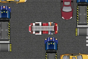 道路上に消防車と様々な色の車が混雑している様子。