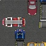 道路上に消防車と様々な色の車が混雑している様子。