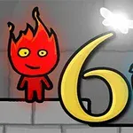 赤い炎のキャラクターと青い水のキャラクターが数字の6を挟んで立っている。
