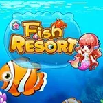 カラフルな熱帯魚と人魚が描かれた青い海のイラスト。