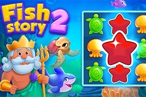 海の神様、カメ、サメ、ウミガメが描かれたカラフルなスロットゲームの画面。