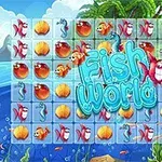 海の背景に魚や貝殻のイラストが並ぶパズルボード。