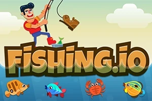 釣りをするキャラクターと魚、カニが描かれたイラスト。