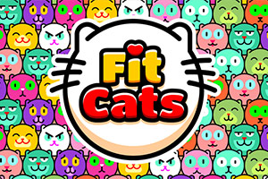 カラフルな猫の顔が背景に描かれた、「Fit Cats」のロゴ。