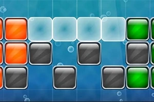 青い背景にカラフルなレンガ模様のブロックが配置されている。