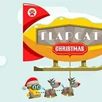 黄色の飛行船に「FLAPCAT CHRISTMAS」と書かれており、下にはサンタ帽をかぶった猫とトナカイが描かれているイラスト。