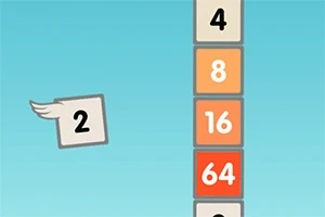 青い背景に、左側に翼のある数字「2」、右側に縦に積み重ねられた「4」「8」「16」「64」などの数字が並んでいるブロック。