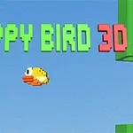 青い空を背景に、ピクセルアート風の黄色い鳥と「FLAPPY BIRD 3D」という文字。