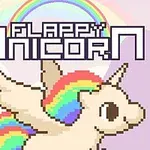 虹色のたてがみを持つピクセルアートのユニコーンと背景に虹。
