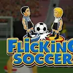 2人のキャラクターがサッカーボールを挟んで立っているイラストと、「FLICKING SOCCER」のロゴ。