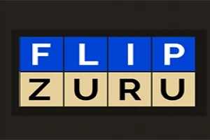 青い背景に白い文字で「FLIP」、ベージュの背景に黒い文字で「ZURU」と書かれた画像。