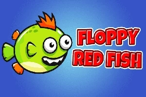 緑色のマンガ風の魚と「FLOPPY RED FISH」という赤い文字。