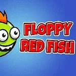緑色のマンガ風の魚と「FLOPPY RED FISH」という赤い文字。