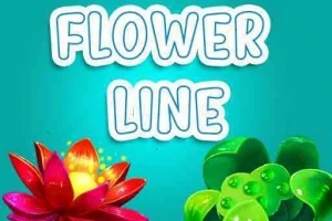 色鮮やかな蓮の花と青い背景に「FLOWER LINE」という文字。