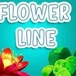 色鮮やかな蓮の花と青い背景に「FLOWER LINE」という文字。