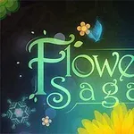 色とりどりの花と蝶が彩る背景に「Flower Saga」と書かれたロゴ。