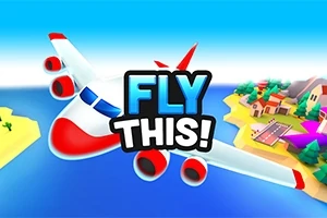 カラフルな飛行機が海の上を飛んでおり、海岸沿いに小さな町が見える。
