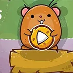 茶色いハムスターがチーズを持っているイラスト。