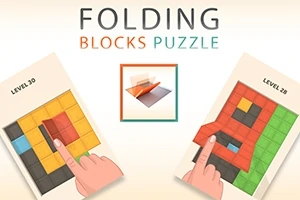 カラフルな四角いブロックを指で折りたたむ手のイラストが描かれた画像。