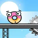 ピンク色のドーナツキャラクターが歯車の近くにいるシーン。
