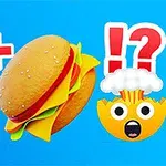 コーラのボトル、ハンバーガー、爆発する頭の絵文字の組み合わせ。