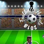 サッカースタジアムで、キャラクタースタイルのサッカー選手が試合をしているイラスト。