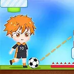 サッカーボールを前にしたオレンジ色の髪のキャラクターと、対峙するユニフォーム姿のもう一人のキャラクターが描かれているイラスト。