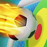 燃えるサッカーボールがゴールネットに向かって飛んでいる。