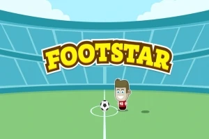 サッカー場の中央に立つキャラクターとボールの上に大きな「FOOTSTAR」のロゴがあるイラスト。