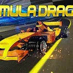 赤と黄色のフォーミュラカーが道路を疾走しているイラスト。
