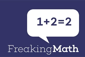 青い背景に間違った計算「1+2=2」とその下に「Freaking Math」という文字が表示された画像。