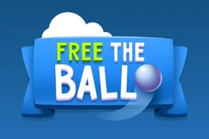 青い背景に「FREE THE BALL」 の文字と紫色のボールが描かれたデザイン。