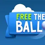 青い背景に「FREE THE BALL」 の文字と紫色のボールが描かれたデザイン。