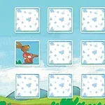 青空の下でカードが並んでおり、カードの一部には動物の絵が描かれている。