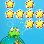 青い背景に黄色い星が並び、緑のカエルが泡の上に乗っているイラスト。