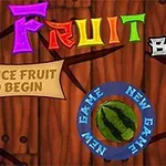 カラフルな文字で「FRUIT BREAK」と書かれた木目調の背景に、西瓜のイラストと「NEW GAME」と書かれた青い円。