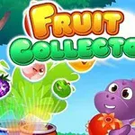 紫色のキャラクターが果物を集めているイラスト。